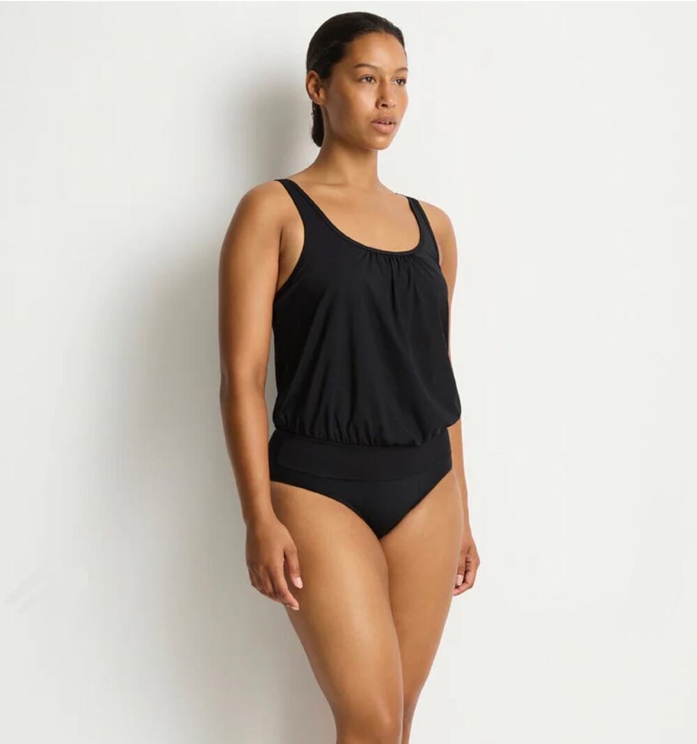 Sea Level Eco Essentials Blouson Tankini Swim Top Shelf Bra Black US Size 12